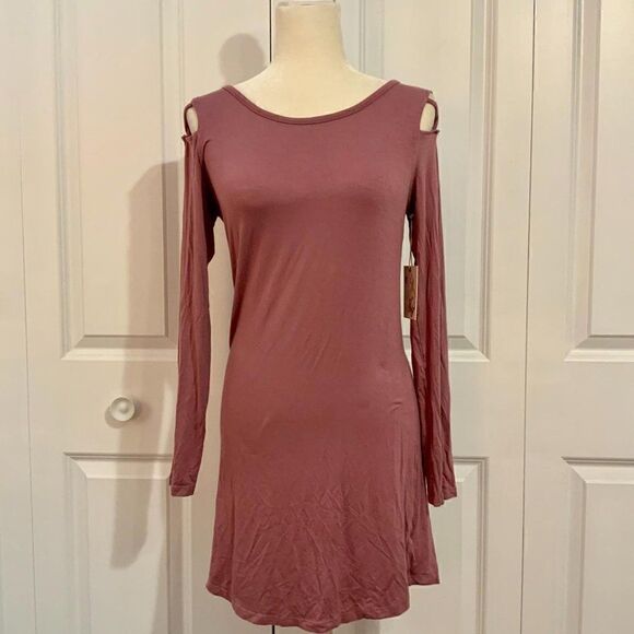 Glitz Mauve Caged Shoulder Mini Dress Large New - Picture 1 of 9